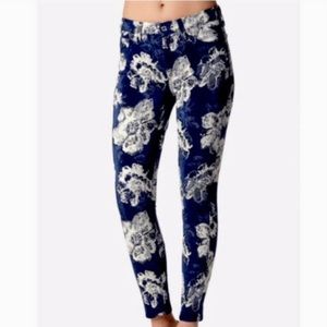 7 For All Mankind Navy Jacquard Ankle Skinny Pants